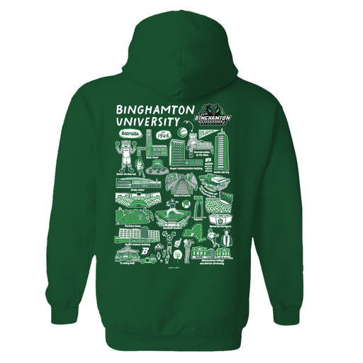 Binghamton University Bearcats Hand Sketched Vive La Fete Impressions Artwork Green Cotton Fleece Long Sleeve Hoodie - Vive La Fête - Online Apparel Store