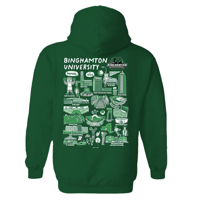 Binghamton University Bearcats Hand Sketched Vive La Fete Impressions Artwork Green Cotton Fleece Long Sleeve Hoodie - Vive La Fête - Online Apparel Store