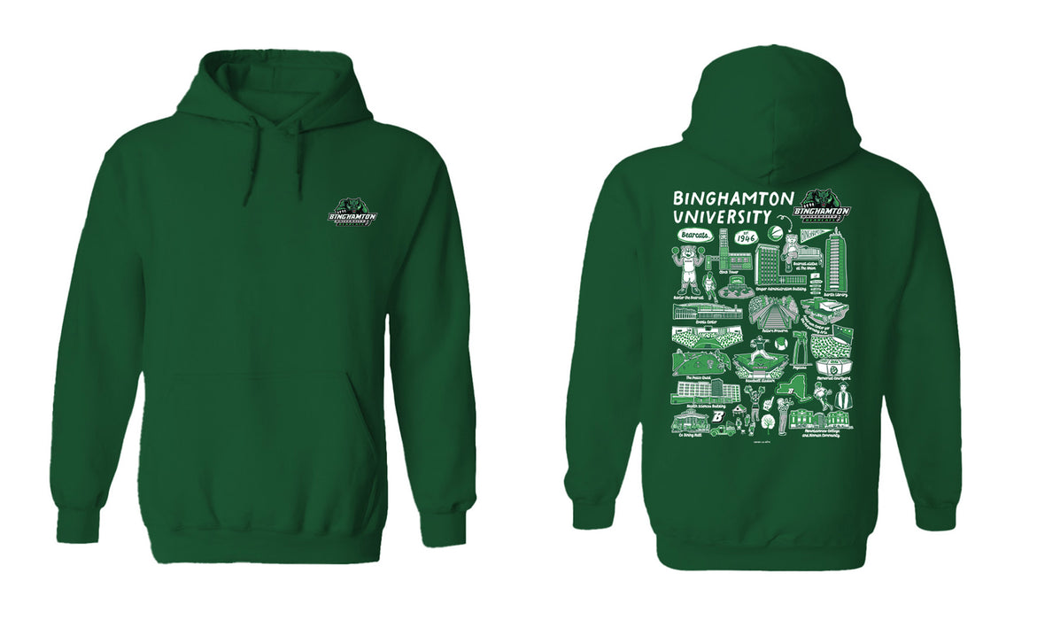 Binghamton University Bearcats Hand Sketched Vive La Fete Impressions Artwork Green Cotton Fleece Long Sleeve Hoodie - Vive La Fête - Online Apparel Store