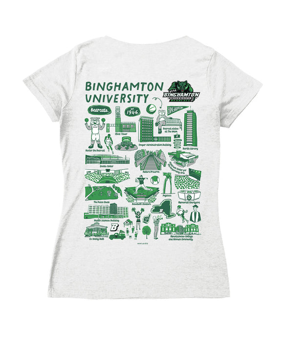 Binghamton Bearcats Hand Sketched Vive La Fete Impressions Artwork Green Women Cotton Short Sleeve V-Neck Tshirt