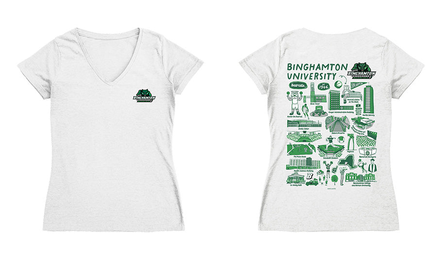 Binghamton Bearcats Hand Sketched Vive La Fete Impressions Artwork Green Women Cotton Short Sleeve V-Neck Tshirt