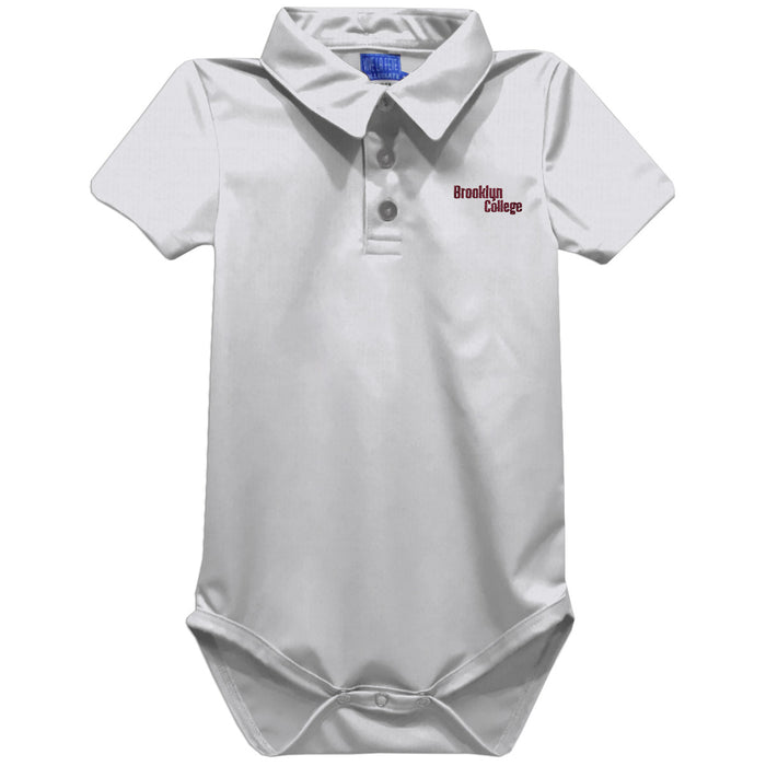 Brooklyn College Bulldogs Embroidered White Solid Knit Boys Polo Bodysuit