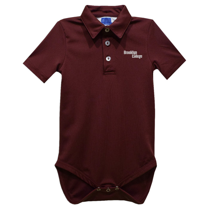 Brooklyn College Bulldogs Embroidered Maroon Solid Knit Boys Polo Bodysuit