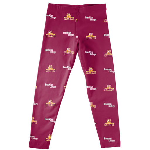 Brooklyn College Bulldogs Vive La Fete Girl Game Day All Over Two Logos Elastic Waist Classic Play Maroon Legging Tights
