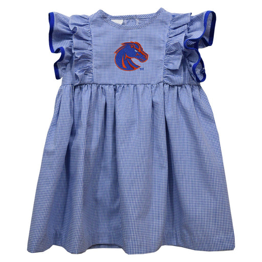 Boise State University Broncos Embroidered Royal Gingham Ruffle Dress
