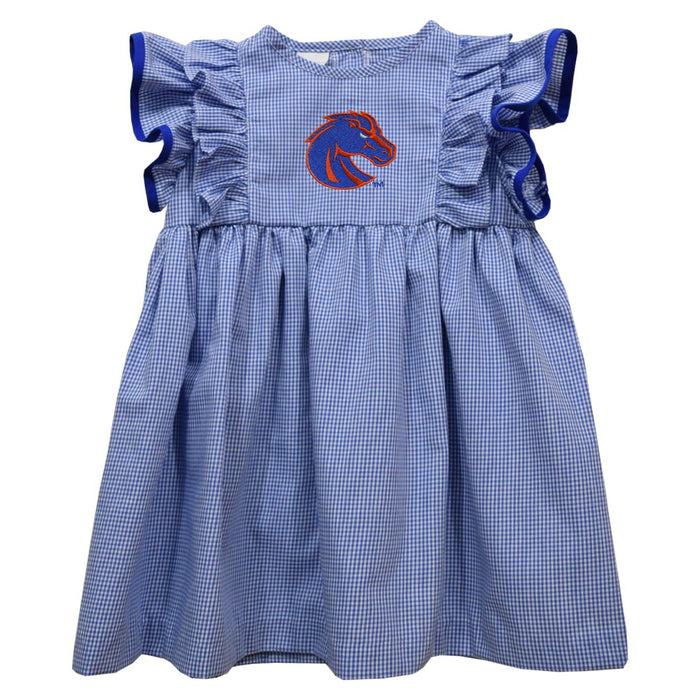 Boise State University Broncos Embroidered Royal Gingham Ruffle Dress