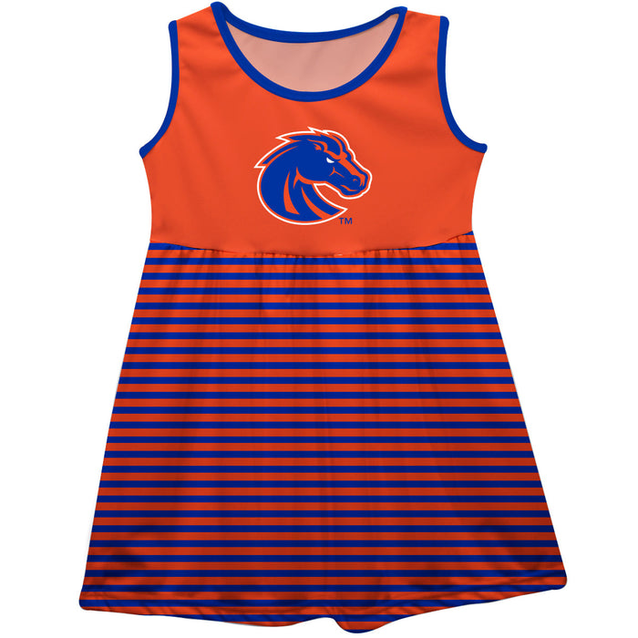 Boise State Broncos Vive La Fete Girls Game Day Sleeveless Tank Dress Solid Orange Logo Stripes on Skirt