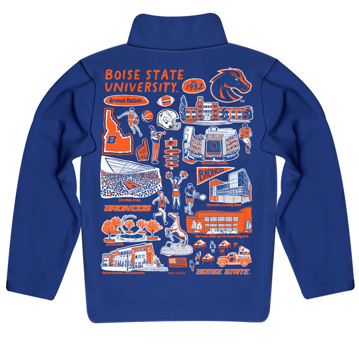 Boise State University Broncos Hand Sketched Vive La Fete Impressions Artwork Blue Boys Quarter Zip Pullover V1 - Vive La Fête - Online Apparel Store