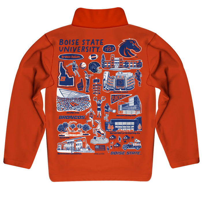 Boise State University Broncos Hand Sketched Vive La Fete Impressions Artwork Orange Boys Quarter Zip Pullover V1 - Vive La Fête - Online Apparel Store