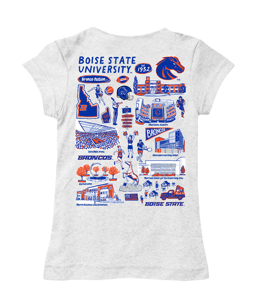 Boise State University Broncos Hand Sketched Vive La Fete Impressions Artwork White Girls Cotton Short Sleeve Tee - Vive La Fête - Online Apparel Store