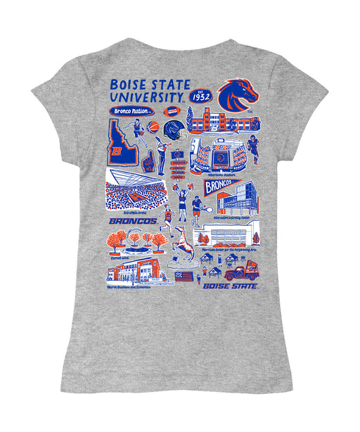 Boise State University Broncos Hand Sketched Vive La Fete Impressions Artwork Grey Girls Cotton Short Sleeve Tee - Vive La Fête - Online Apparel Store