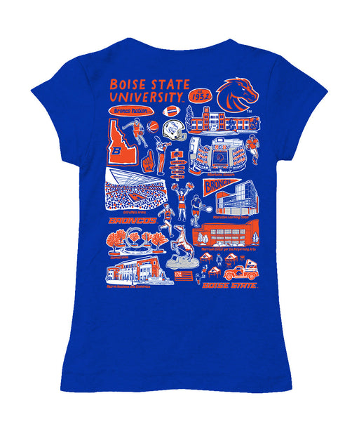 Boise State University Broncos Hand Sketched Vive La Fete Impressions Artwork Blue Girls Cotton Short Sleeve Tee - Vive La Fête - Online Apparel Store