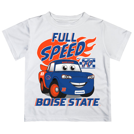Boise State University Broncos Vive La Fete Toy Racing Car Boys Game Day White Short Sleeve Tee