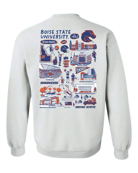 Boise State University Broncos Hand Sketched Artwork Gray Crewneck Sweatshirt for Women - Vive La Fête - Online Apparel Store