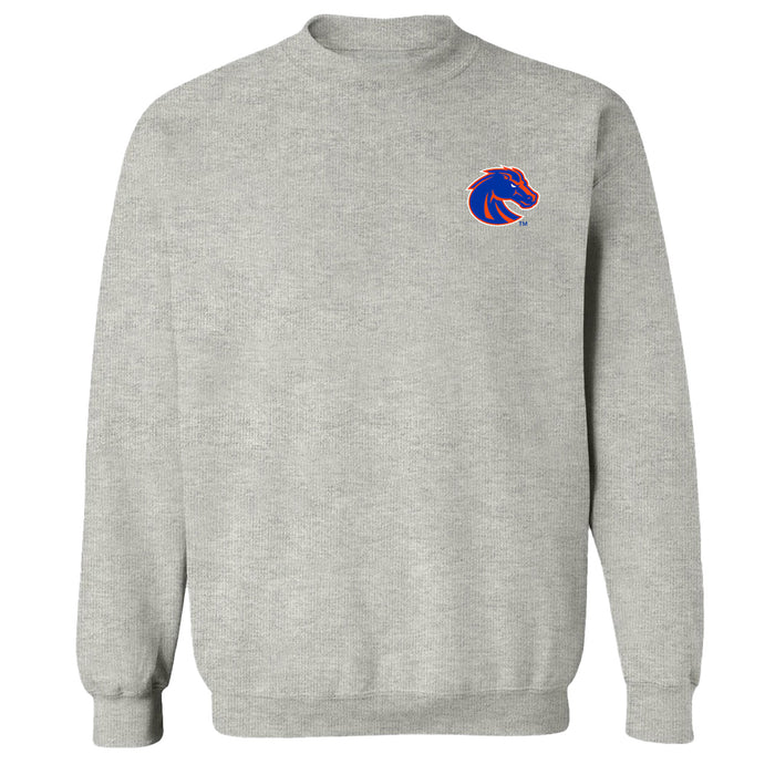 Boise State University Broncos Hand Sketched Artwork Gray Crewneck Sweatshirt for Women - Vive La Fête - Online Apparel Store
