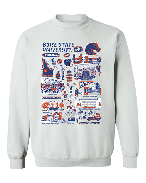 Boise State Broncos Hand Sketched Vive La Fete Impressions White Cotton Crewneck Sweatshirt for Women