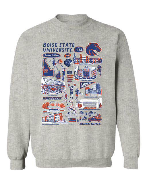 Boise State Broncos Hand Sketched Vive La Fete Impressions Grey Cotton Crewneck Sweatshirt for Women