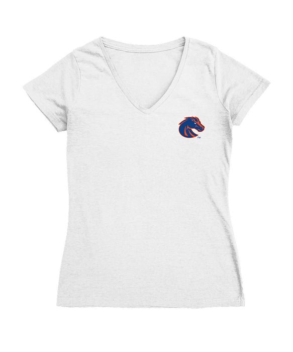 Boise State Broncos Hand Sketched Vive La Fete Impressions Artwork White Women Cotton Short Sleeve V-Neck Tshirt