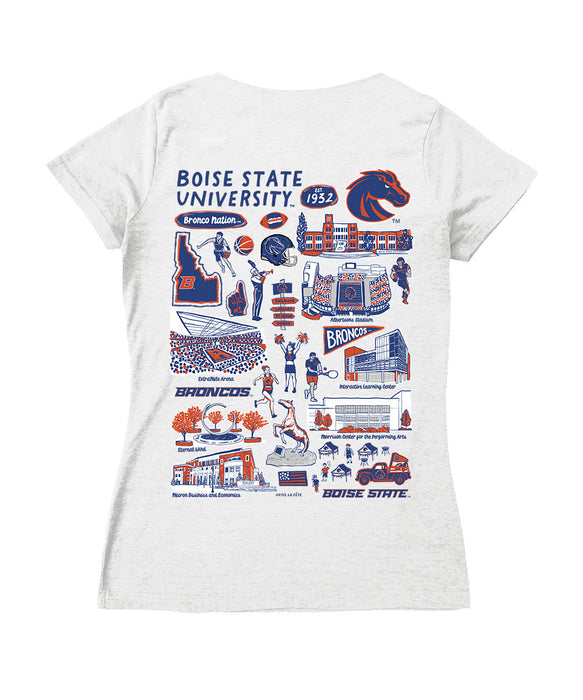 Boise State Broncos Hand Sketched Vive La Fete Impressions Artwork Royal Women Cotton Short Sleeve V-Neck Tshirt