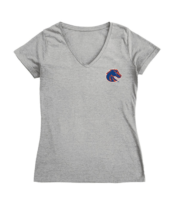 Boise State Broncos Hand Sketched Vive La Fete Impressions Artwork Grey Women Cotton Short Sleeve V-Neck Tshirt