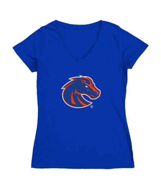 Boise State Broncos Women's V-neck Fitted Cotton T-Shirt Royal