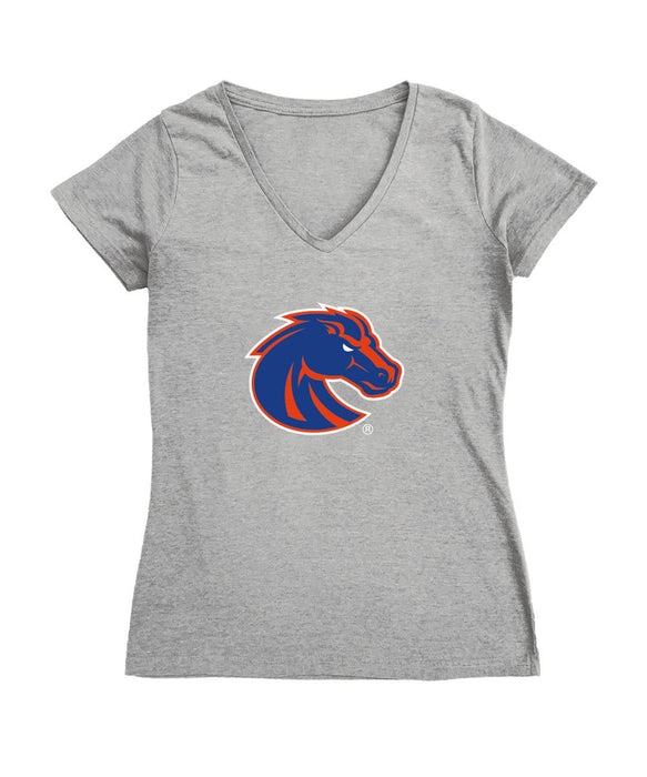Boise State Broncos Women's V-neck Fitted Cotton T-Shirt Grey