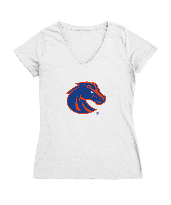 Boise State Broncos Women's V-neck Fitted Cotton T-Shirt White
