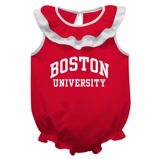 Boston Terriers Red Sleeveless Ruffle Onesie Logo Bodysuit