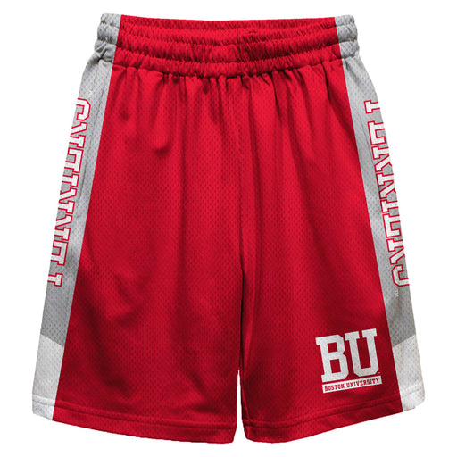 Boston Terriers Vive La Fete Game Day Red Stripes Boys Solid Gray Athletic Mesh Short