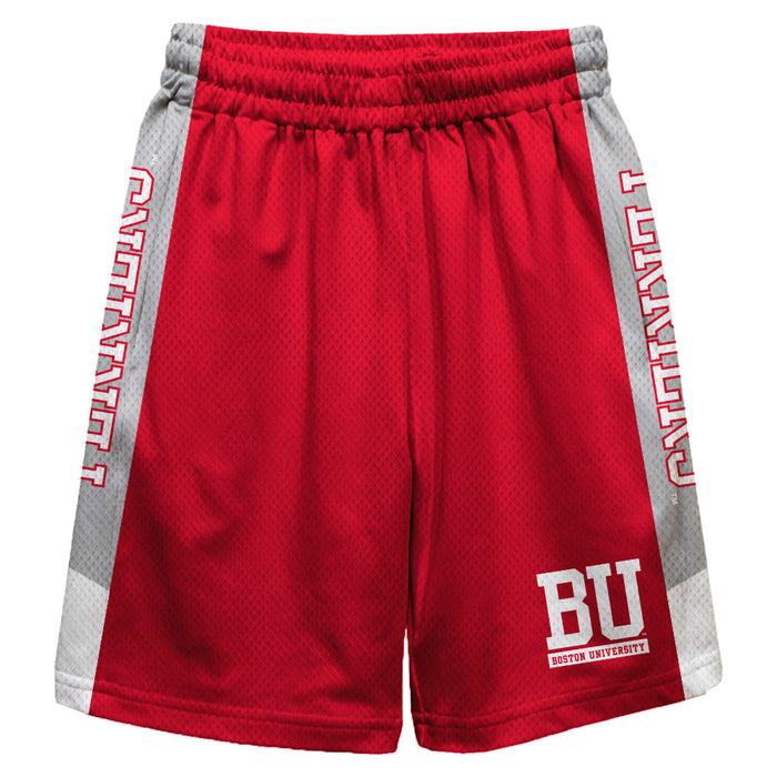 Boston Terriers Vive La Fete Game Day Red Stripes Boys Solid Gray Athletic Mesh Short