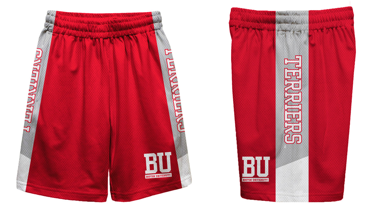 Boston Terriers Vive La Fete Game Day Red Stripes Boys Solid Gray Athletic Mesh Short - Vive La Fête - Online Apparel Store