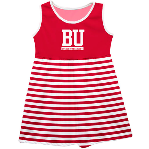 Boston University Vive La Fete Girls Game Day Sleeveless Tank Dress Solid Red Logo Stripes on Skirt