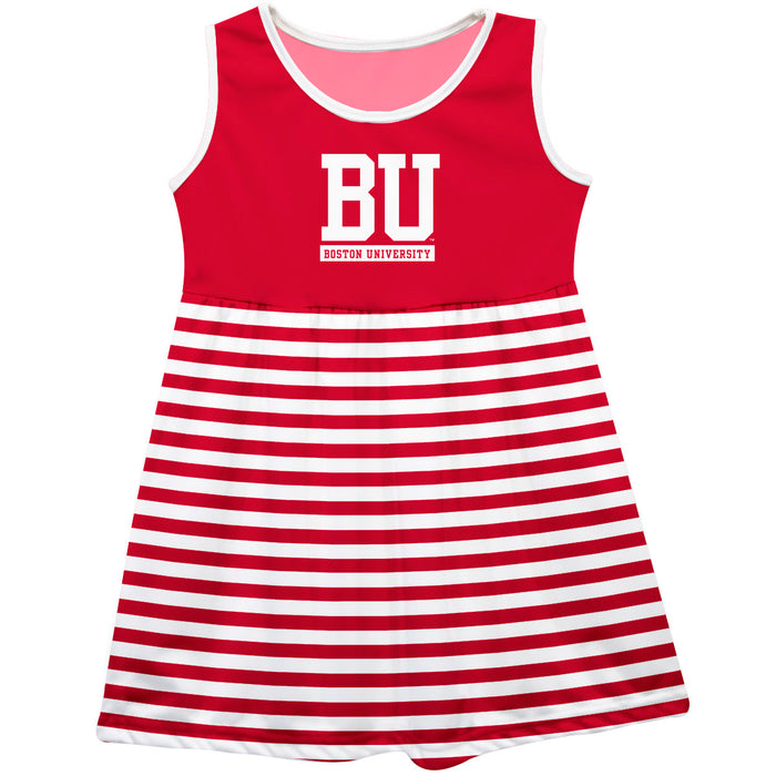 Boston University Vive La Fete Girls Game Day Sleeveless Tank Dress Solid Red Logo Stripes on Skirt