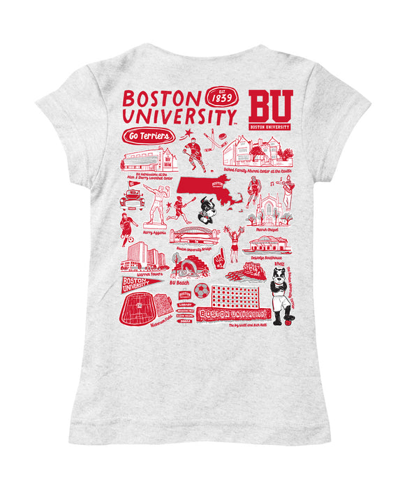 Boston University Hand Sketched Vive La Fete Impressions Artwork White Girls Cotton Short Sleeve Tee - Vive La Fête - Online Apparel Store