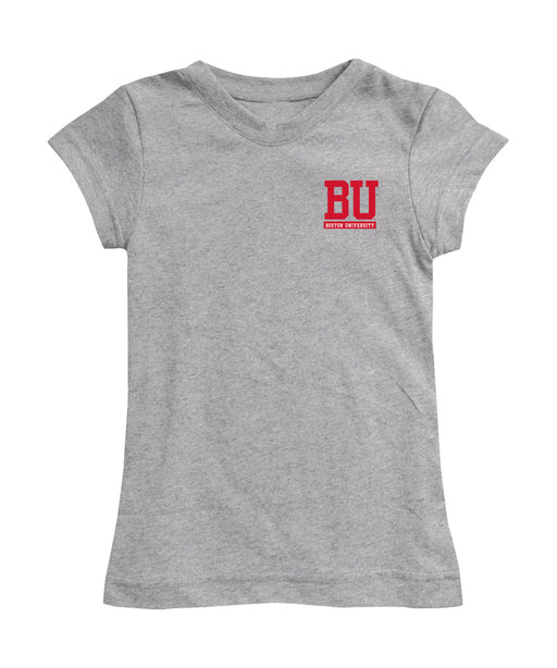 Boston University Hand Sketched Vive La Fete Impressions Artwork Grey Girls Cotton Short Sleeve Tee