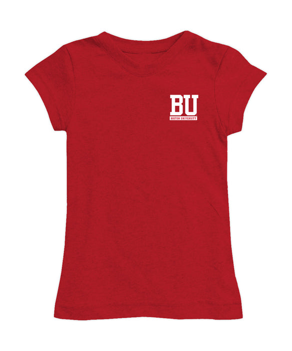 Boston University Hand Sketched Vive La Fete Impressions Artwork Red Girls Cotton Short Sleeve Tee