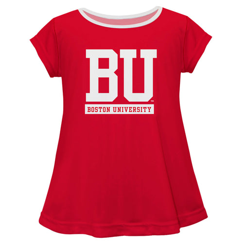 Boston University Vive La Fete Girls Game Day Short Sleeve Red Top with School Logo and Name