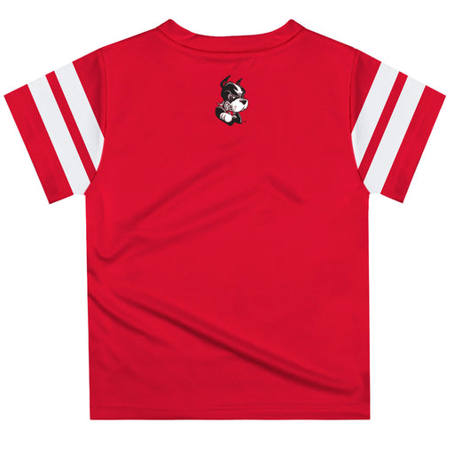 Boston Terriers Vive La Fete Boys Game Day Red Short Sleeve Tee with Stripes on Sleeves - Vive La Fête - Online Apparel Store