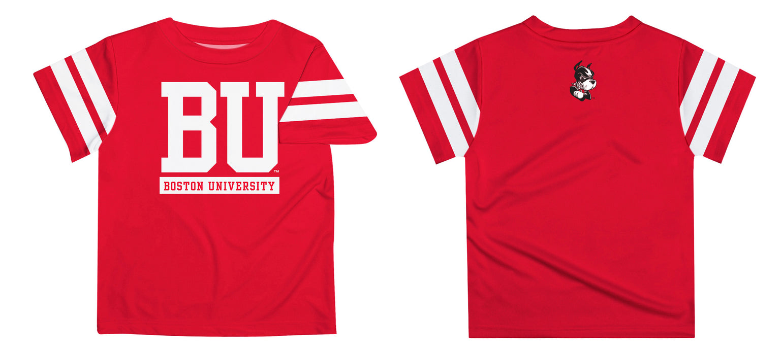 Boston Terriers Vive La Fete Boys Game Day Red Short Sleeve Tee with Stripes on Sleeves - Vive La Fête - Online Apparel Store