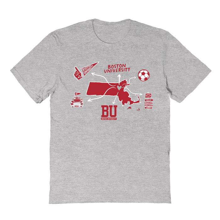 Boston University Hand Sketched Vive La Fete Impressions Icones Kids Grey T-shirt