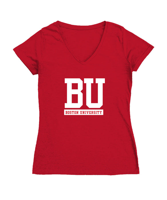 Boston University Women's V-neck Fitted Cotton T-Shirt Red