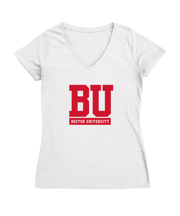 Boston University Women's V-neck Fitted Cotton T-Shirt White