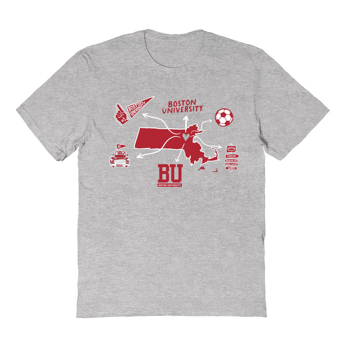 Boston University Hand Sketched Vive La Fete Impressions Icones Grey T-shirt for Women