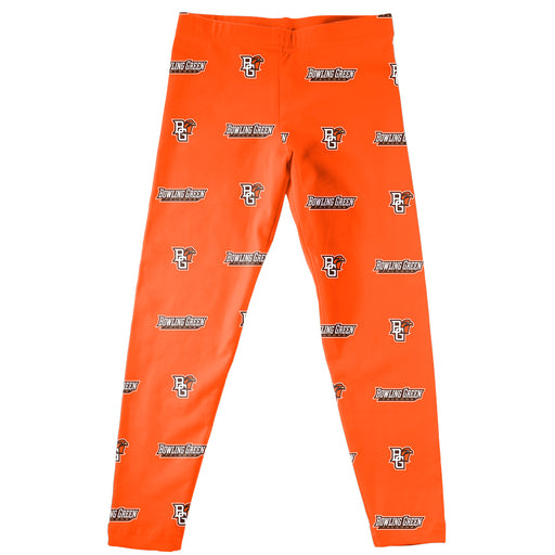 Bowling Green Falcons Vive La Fete Girls Game Day All Over Two Logos Elastic Waist Classic Play Orange Leggings Tights