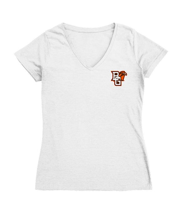 Bowling Green Falcons Hand Sketched Vive La Fete Impressions Artwork White Women Cotton Short Sleeve V-Neck Tshirt