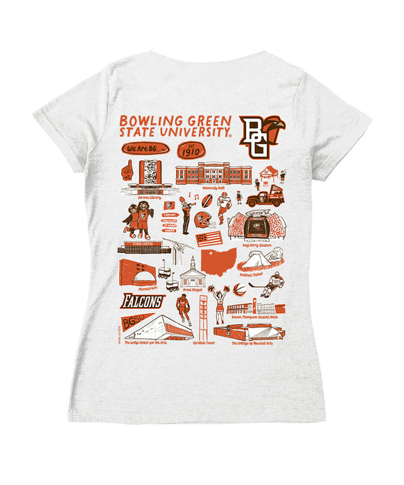 Bowling Green Falcons Hand Sketched Vive La Fete Impressions Artwork Women Cotton Short Sleeve V-Neck Tshirt