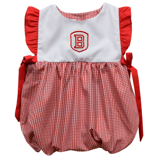 Bradley University Braves Embroidered Red Gingham Short Sleeve Girls Bubble - Vive La Fête - Online Apparel Store