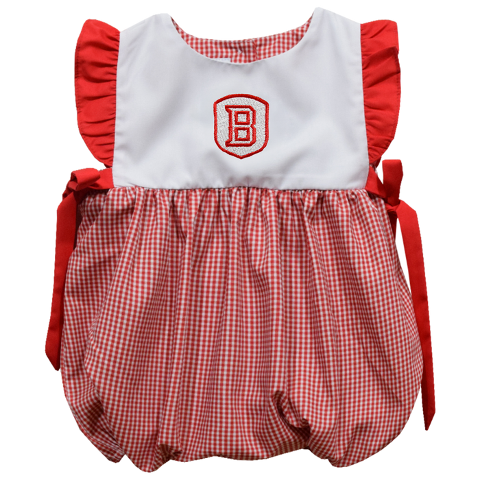 Bradley University Braves Embroidered Red Gingham Short Sleeve Girls Bubble - Vive La Fête - Online Apparel Store
