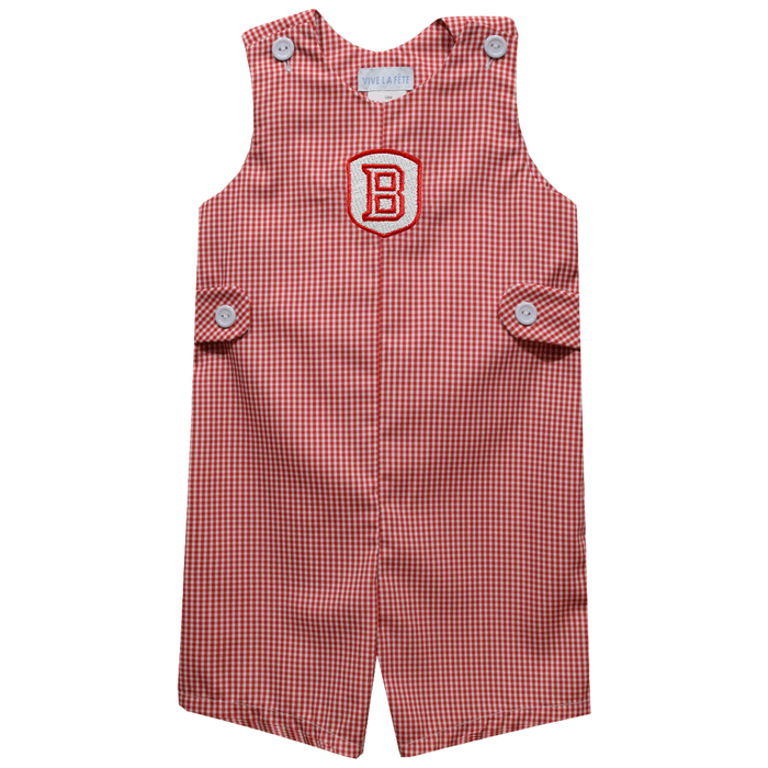 Bradley University Braves Embroidered Red Gingham Boys Jon Jon - Vive La Fête - Online Apparel Store