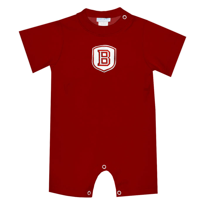 Bradley University Braves Embroidered Red Knit Short Sleeve Boys Romper - Vive La Fête - Online Apparel Store